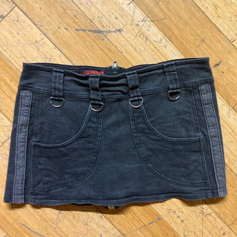 Vtg 90s Serious black denim micro mini skirt Clueless punk goth grunge Tripp L
